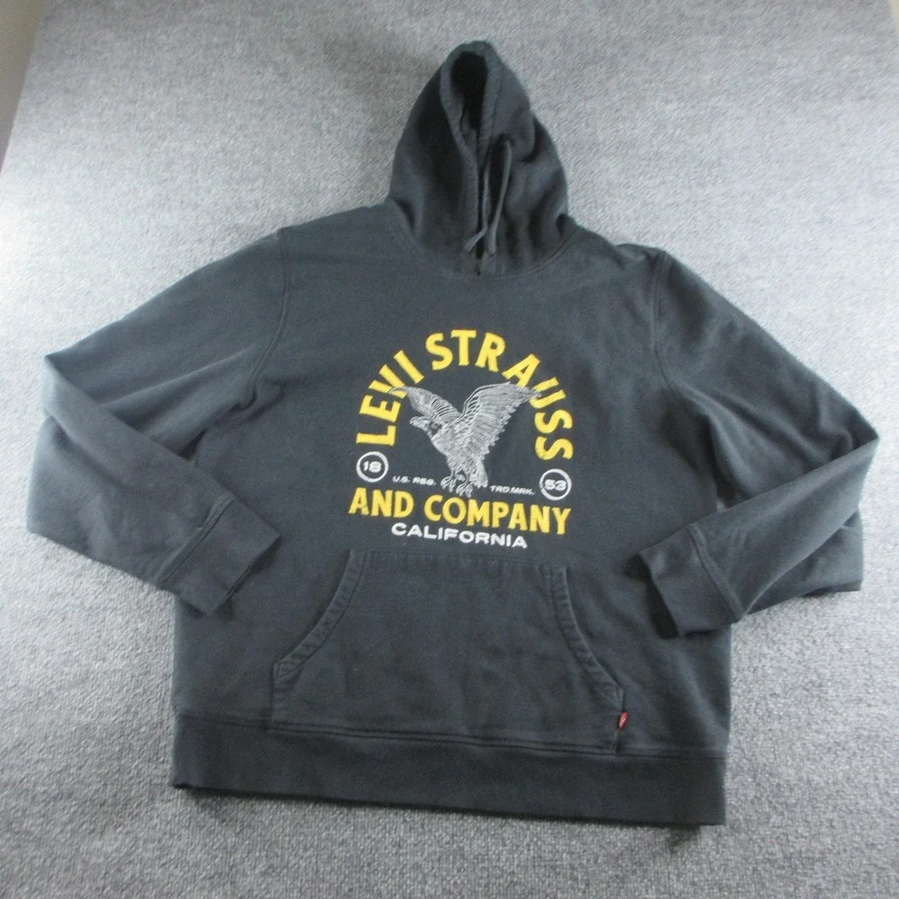 Levis Hoodie Mens‎ XL Black Pullover Kangaroo Pocket Eagle Graphic Sweatshirt